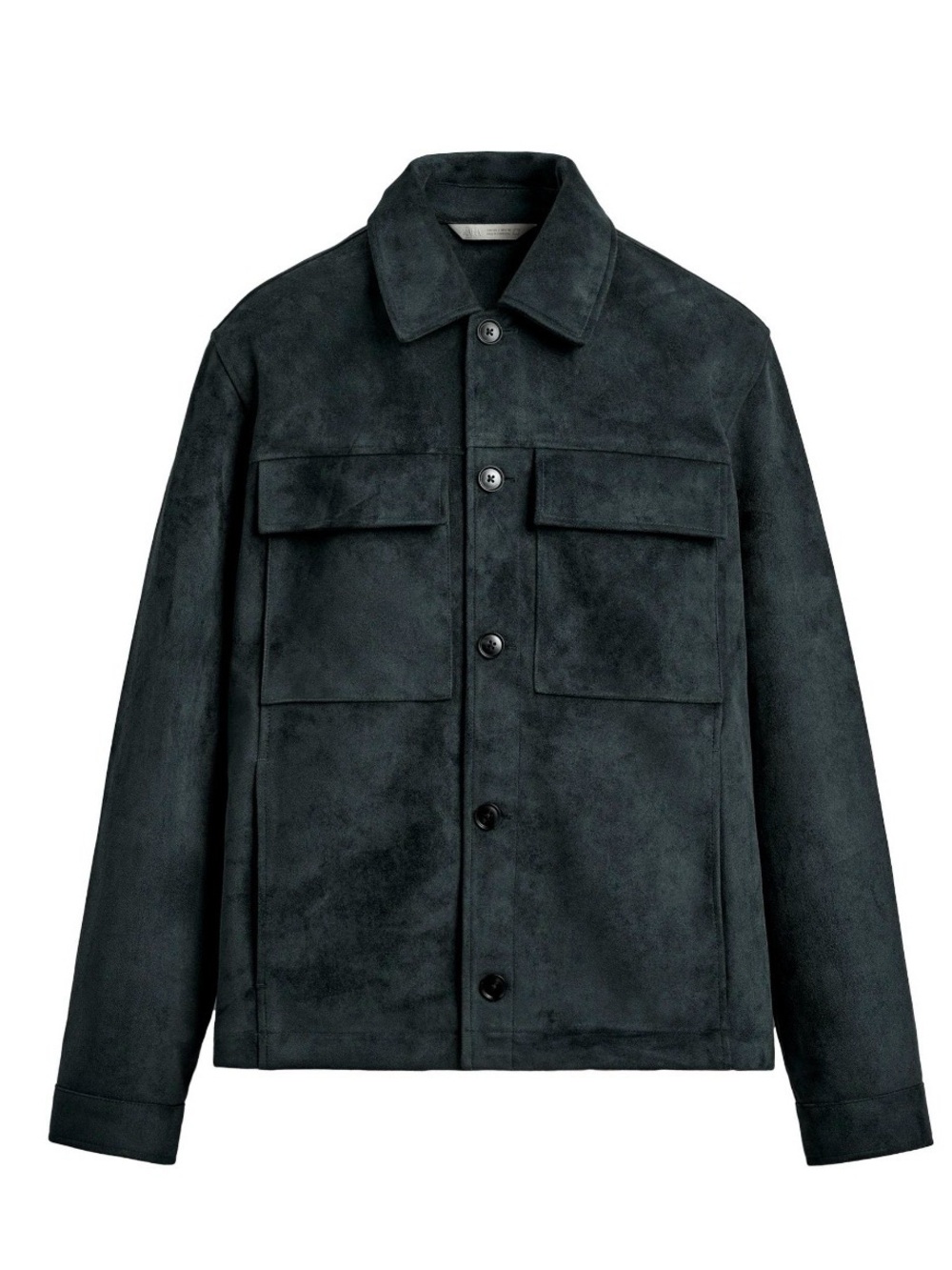 Men's Dark Charcoal Button-Front Suede Faux Jacket